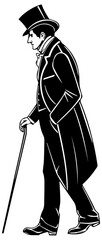Victorian Gentleman Silhouette – Formal Attire and Cane Vector