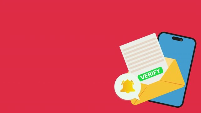 Mobile phone with a bell notification and verify mail. .Reminder on smartphone screen New message notification