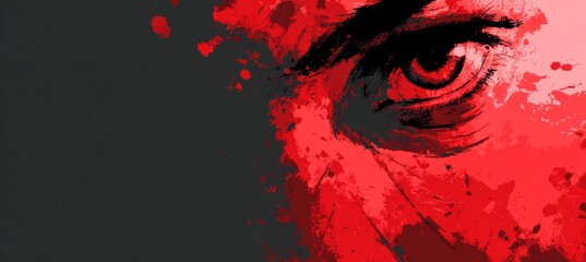 Closeup face a serial killer with red bloody effect. Generative AI technology.	

