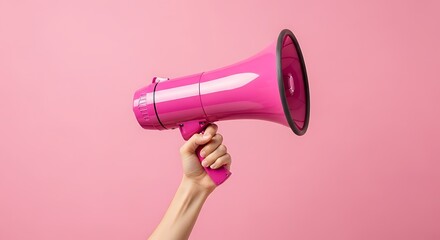 Hand Holding Pink Megaphone on Pink Background