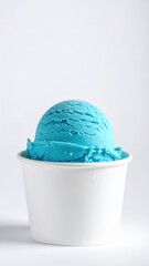 Ocean Breeze Delight: A single scoop of vibrant turquoise ice cream, presented in a classic white paper cup. Evoking a sense of refreshing sweetness and delightful indulgence.