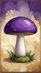 Mystical Mushroom Illustration: A whimsical illustration depicts a vibrant purple mushroom, adding a touch of fantasy to the scene with its graceful form. 