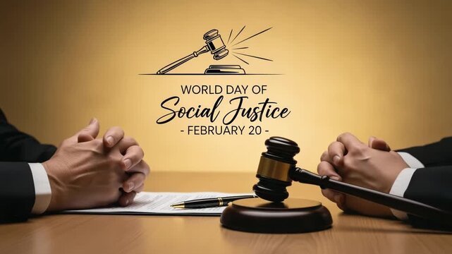 World day of social justice gavel and hands illustration