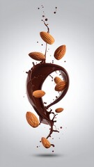 Chocolate and Almonds: A dynamic display of luscious dark chocolate swirls, punctuated by a cascade of whole almonds, create a delightful visual symphony.