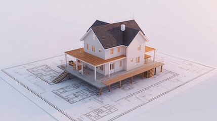 Architectural Blueprint of a House Model, Showcasing Design and Real Estate Concept
