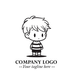 Black and White Chibi Boy Illustration with Jacket and Boots in Bold Thick Line Art Minimal Style