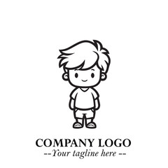 Black and White Chibi Boy Illustration with Jacket and Boots in Bold Thick Line Art Minimal Style