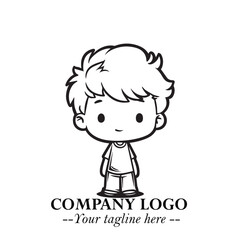 Black and White Chibi Boy Illustration with Jacket and Boots in Bold Thick Line Art Minimal Style