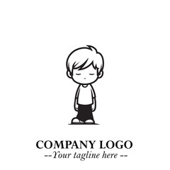 Black and White Chibi Boy Illustration with Jacket and Boots in Bold Thick Line Art Minimal Style