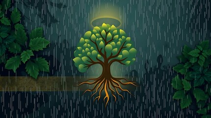 Tree of Life Illustration with Owl Symbolizing Wisdom, Growth, and Connection, Detailed Roots and Branches in Classic Nature Design Representing Knowledge, Strength, and Interconnectedness of Life.