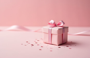 tight shot captures petite intricately wrapped pink gift box nestled soft background evoking simplicity