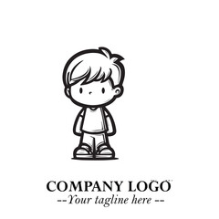 Black and White Chibi Boy Illustration with Jacket and Boots in Bold Thick Line Art Minimal Style