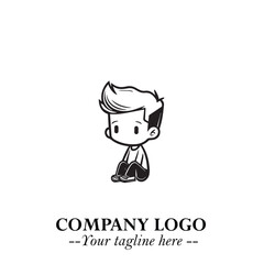 Black and White Chibi Boy Illustration with Jacket and Boots in Bold Thick Line Art Minimal Style