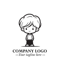 Black and White Chibi Boy Illustration with Jacket and Boots in Bold Thick Line Art Minimal Style