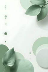Minimalist green background with soft leaves and abstract circular shapes, blending nature and modern design in a soothing, elegant composition.