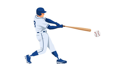 Fototapeta premium Baseball player swinging a bat at a baseball in a studio illustration