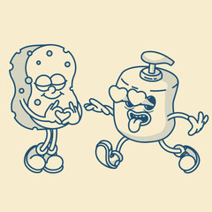 Pump bottle with sponge set. Shower gel or dish soap. Refillable eco-friendly design, bathroom and kitchen organizer