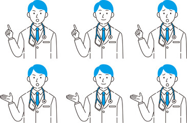 表情とポーズが異なる男性医師のイラストセット