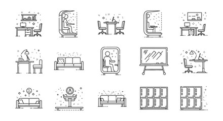 Fototapeta premium modern office layout diverse furniture pods for workspace design promoting collaboration and focusideal for office decor employee well-being initiatives