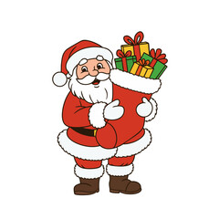 Santa Claus Holding a Big Bag Full of Gifts | Christmas Holiday Vector 