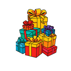 Fototapeta premium Colorful Gift Boxes with Ribbons | Festive Present Stack Vector Illustration