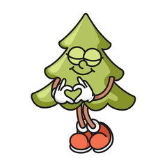 Small cute Christmas tree mascot Simple retro vector design isolated on white background for minimalist holiday decorations and cheerful branding