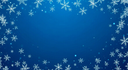 Winter Background with Falling Snowflakes Border and Deep Blue Copy Space