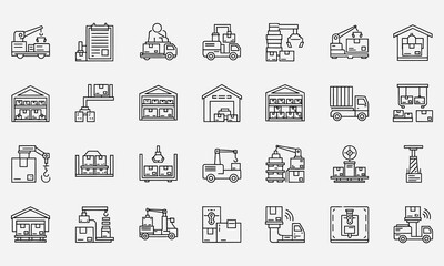 Logistics and Supply Chain Icons Warehouse, Delivery, Shipping, and Transportation Icons
