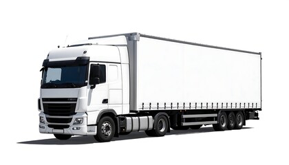 Large, white semi-truck with a trailer on a white background, showing its cab and trailer with clean lines