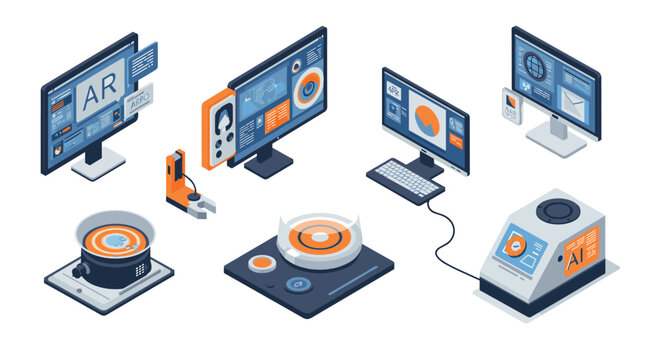 Isometric digital interfaces with virtual reality and artificial intelligence elements
