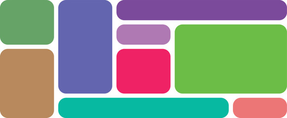 A set of colorful vector web icons, buttons, and square blank labels for business design illustration. Bento grid layout, UI UX design. 