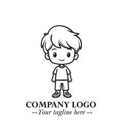 Black and White Chibi Boy Illustration with Jacket and Boots in Bold Thick Line Art Minimal Style