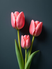 Obraz premium minimalist fresh tulip blooms deep background captured soft natural light emphasize