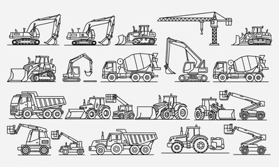 Construction Vehicle Icons Heavy Machinery Outline Set