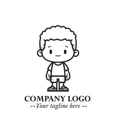 Black and White Chibi Boy Illustration with Jacket and Boots in Bold Thick Line Art Minimal Style