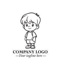 Black and White Chibi Boy Illustration with Jacket and Boots in Bold Thick Line Art Minimal Style