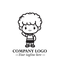 Black and White Chibi Boy Illustration with Jacket and Boots in Bold Thick Line Art Minimal Style