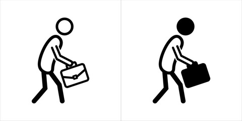 Businessman carrying briefcase icon, simple line art and filled version