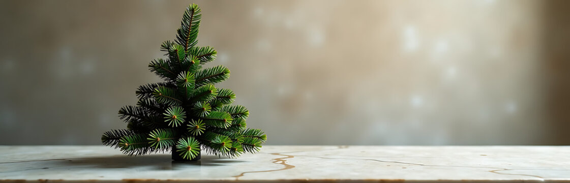 majestic christmas tree crafted lush fir branches lies elegantly upon weathered marble tabletop set soft glow muted