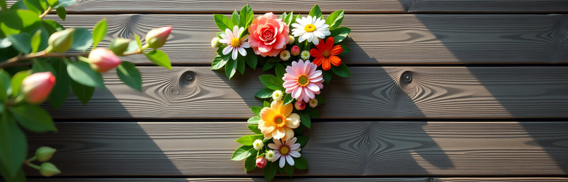 lush bouquet intricately arranged fresh spring flowers foliage forms numeral beautiful handcrafted flower font