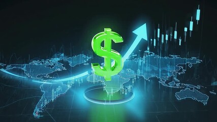 Engaging financial growth scene featuring a dollar symbol and upward trend, showcasing dynamic movement and visual clarity, camera zooming in - Powered by Adobe