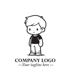 Black and White Chibi Boy Illustration with Jacket and Boots in Bold Thick Line Art Minimal Style