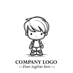 Black and White Chibi Boy Illustration with Jacket and Boots in Bold Thick Line Art Minimal Style