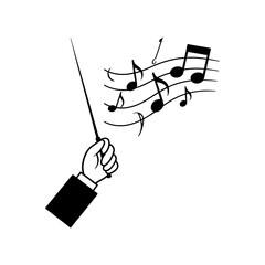 conductors baton with flying notes in motion
