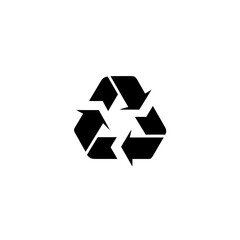 Black recycling symbol with triangular arrow shape on transparent background silhouette