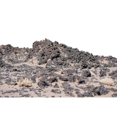 Panoramic volcanic mountain landscape with transparent background