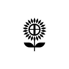 Stylized sunflower with cross in the center design on transparent background silhouette