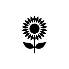 Illustration of a single black sunflower on white back on transparent background silhouette