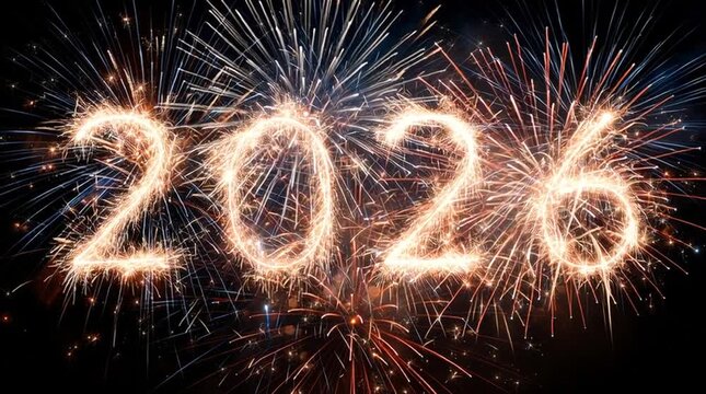 O n&uacute;mero 2026 aparece iluminado entre fogos multicoloridos, remetendo ao esp&iacute;rito festivo, alegria coletiva, celebra&ccedil;&atilde;o e in&iacute;cio de mais um ciclo cheio de oportunidades