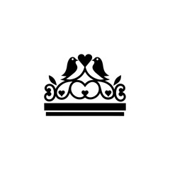 Two birds with heart above ornate decorative design on transparent background silhouette